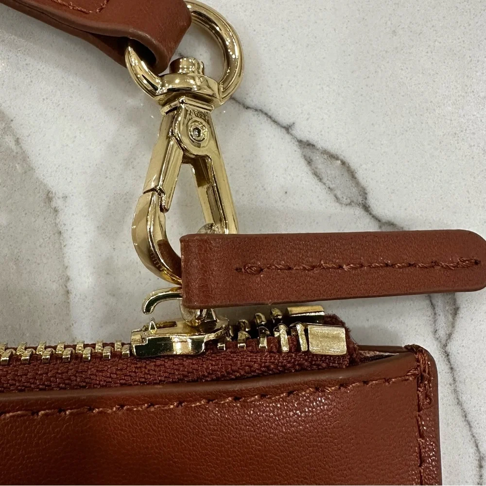 Rag & Bone Cognac Leather Slim Wristlet Pouch RB Logo - NWOT - Picture 4 of 10